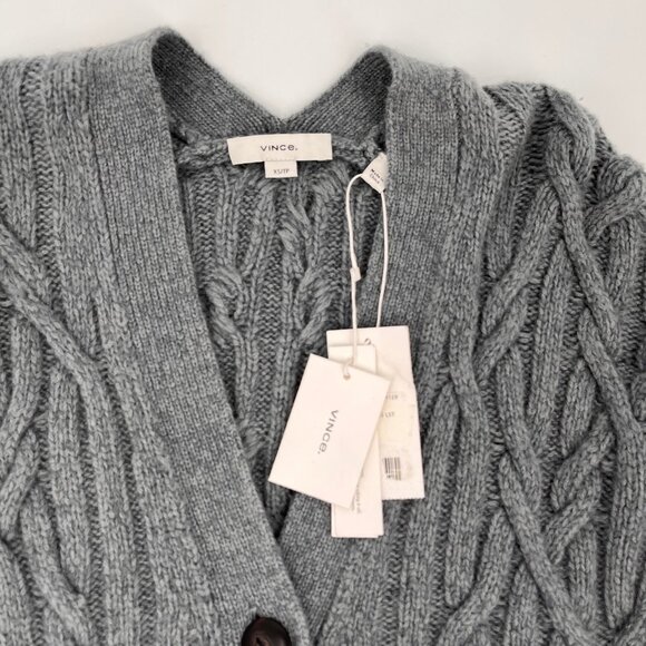 Vince Interlocking Cable Knit Cardigan Size XS Merino Wool Cashmere Sweater - Picture 10 of 14